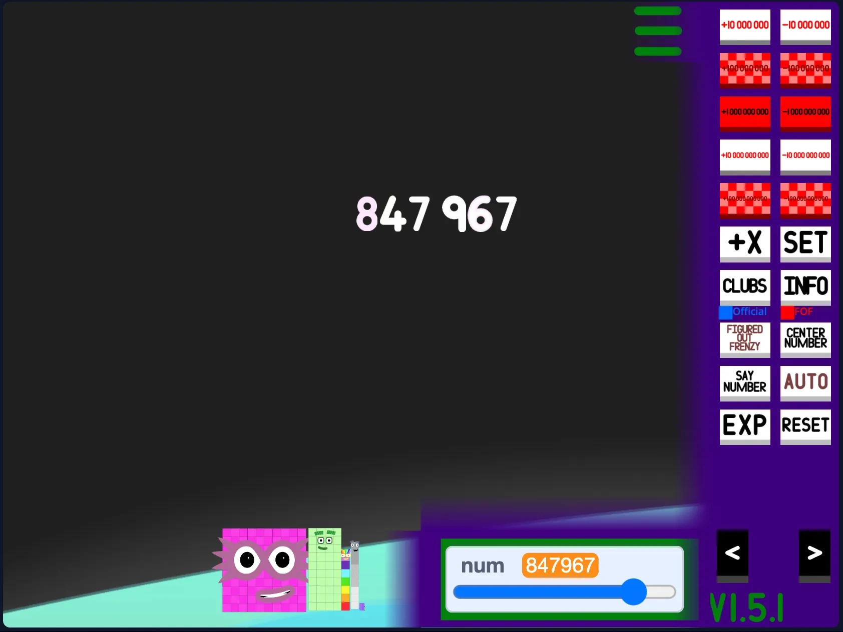 Numberblocks Generator settings controls