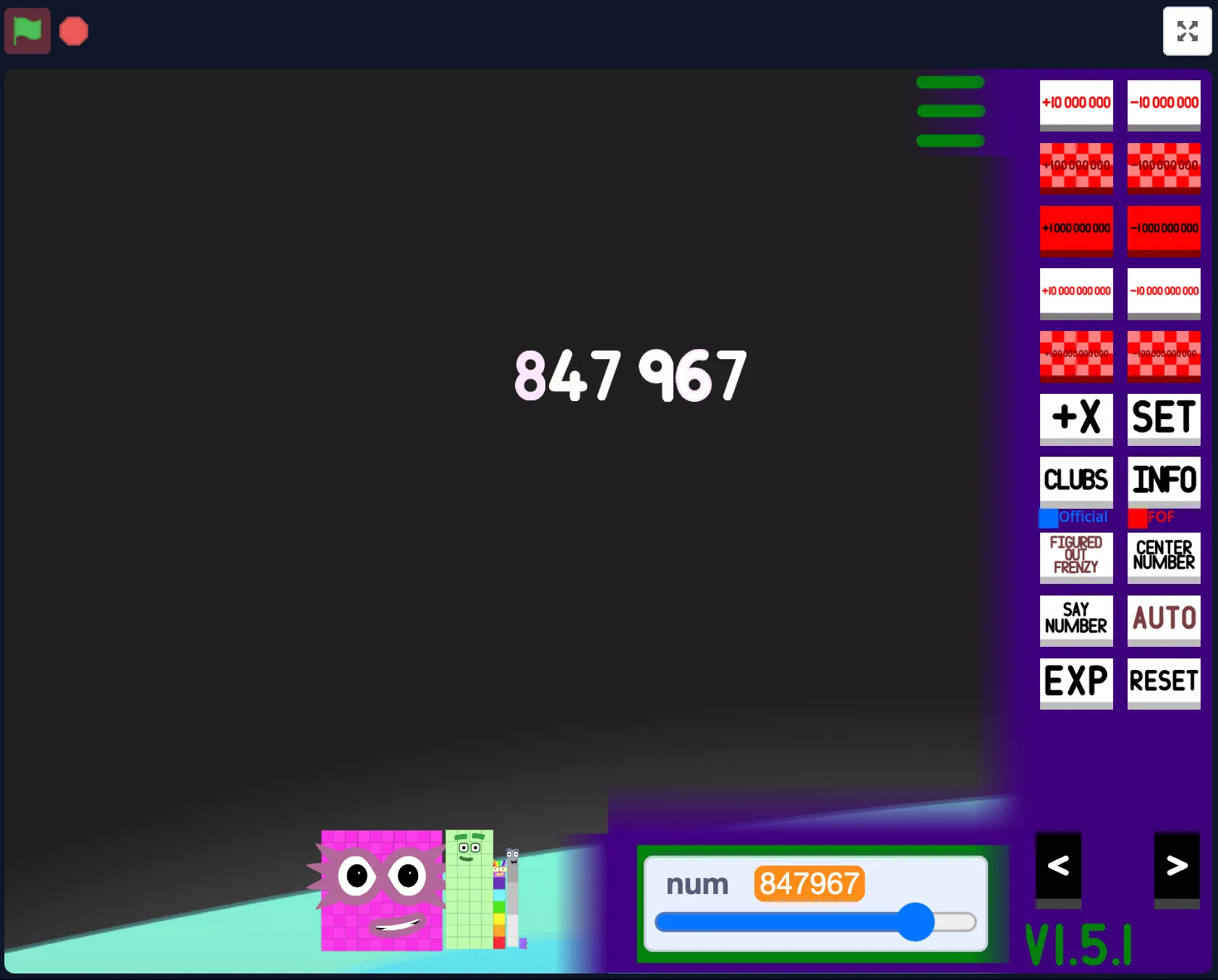 NBB project controls and number display
