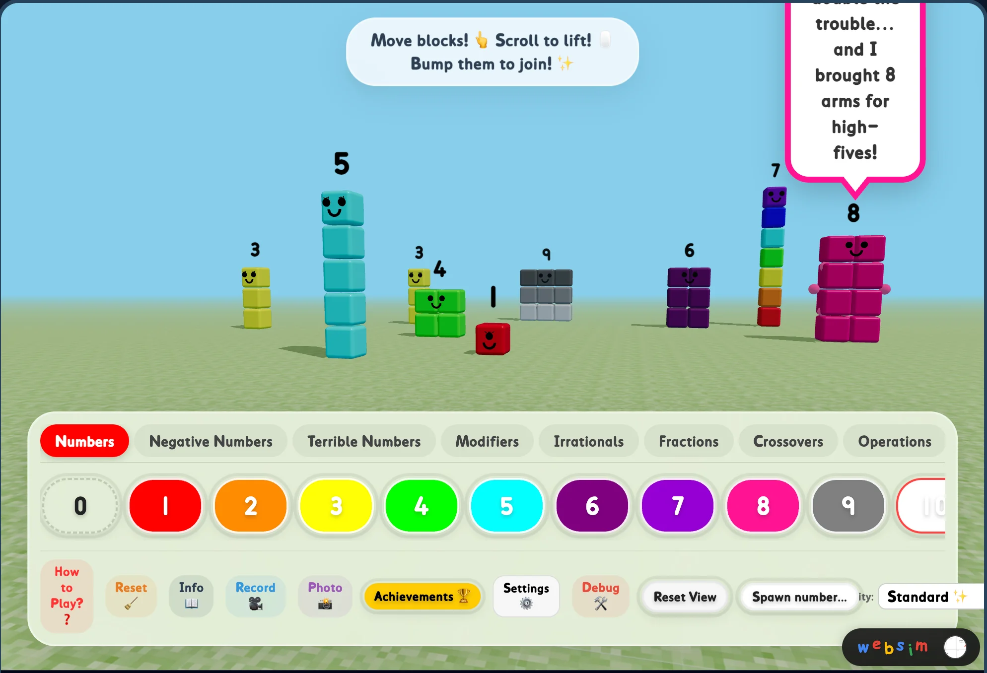 Numberblocks Generator Websim gameplay screen